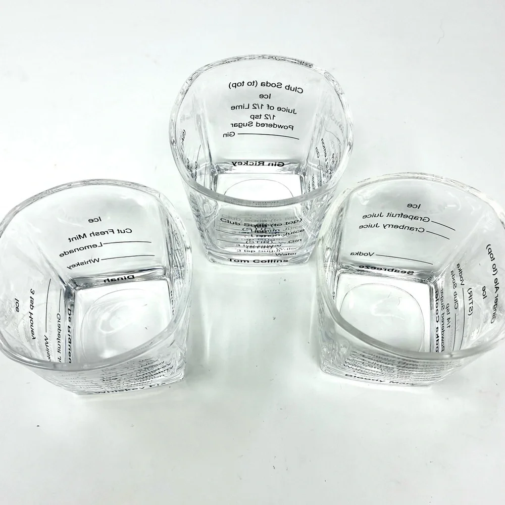 Unbranded Bartending Glasses Drink Recipes Set of 3 Clear Glass Barware Cocktail